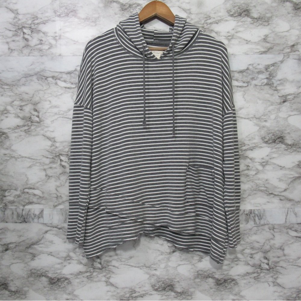 EVY'S Tree Gray Striped The Janelle Hooded Pullover Top Size XL